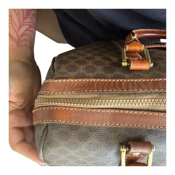 Celine Macadam Boston Bag Vintage Brown 2 Handle Classic Monogram Purse Handbag - Picture 13 of 16